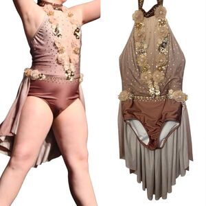 Glamour solo dance costume brown ombre lyrical embellished leotard dress XLC SA